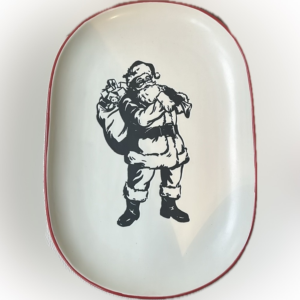 Hallmark Vintage-look Large Heavy Ceramic Santa Serving Plate / Dish / Tray NWT